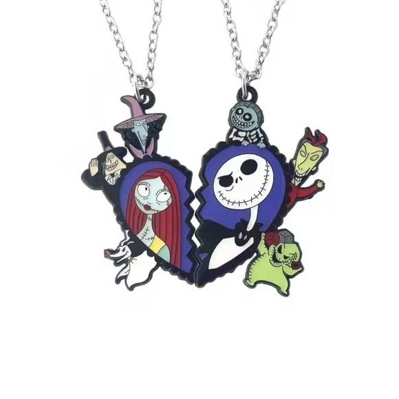 Disney Jewelry - Disney Nightmare Before Christmas Theme Bestie BFF 2 PC Heart Necklace Set